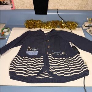 Navy Blue Striped Kids Cardigan